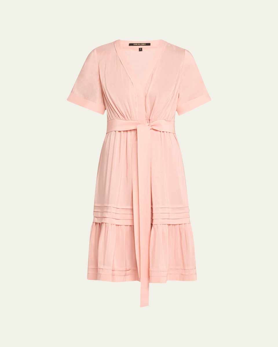 Miranda Pintuck Tiered Linen-Silk Midi Dress